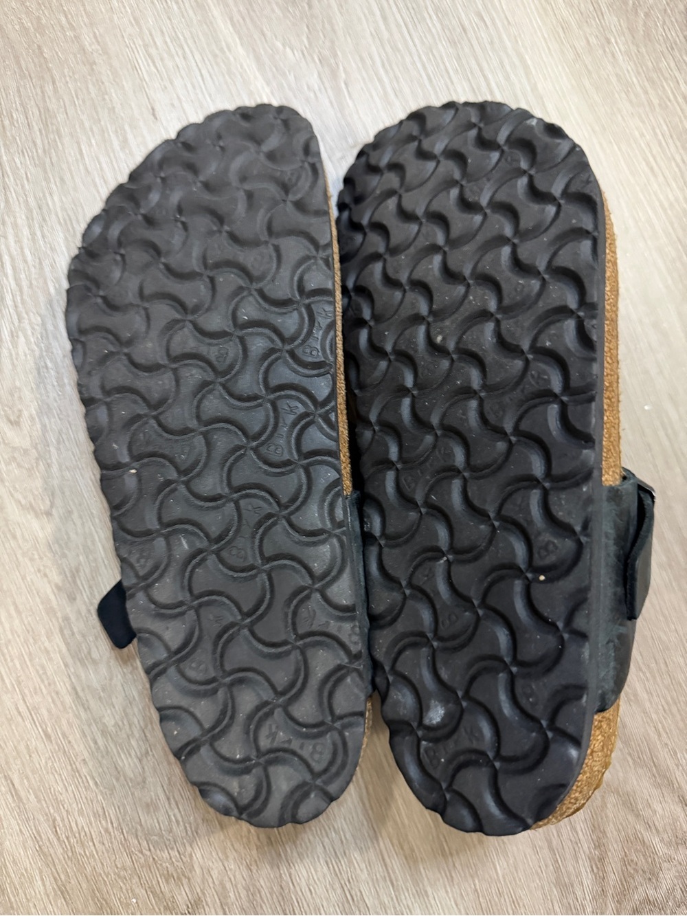 Birkenstock Black Leather Thong Sandals with Brown Footbed - Picture 7 of 8